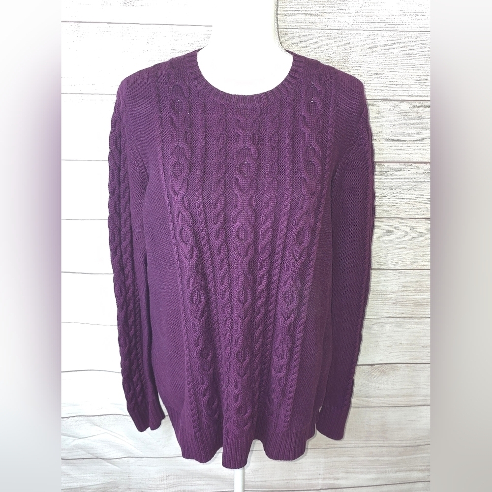 L.L. Bean Double L Cable Knit Crew Neck 100% Cotton Sweater Size XL